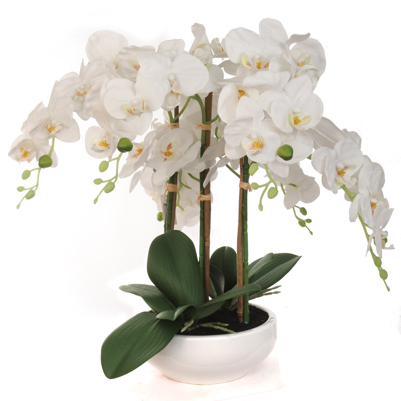 Set of 2: White Phalaenopsis Orchid Arrangement in White Ceramic Vase | 18-Inch | Lifelike Silk Flowers & Foliage | Table Centerpieces & Arrangements | Home & Office Decor